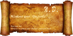 Nimberger Dezső névjegykártya
